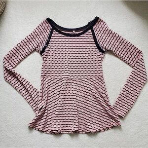 Free People Wavy Stripe Pointelle Peplum Long Sleeve Top szL